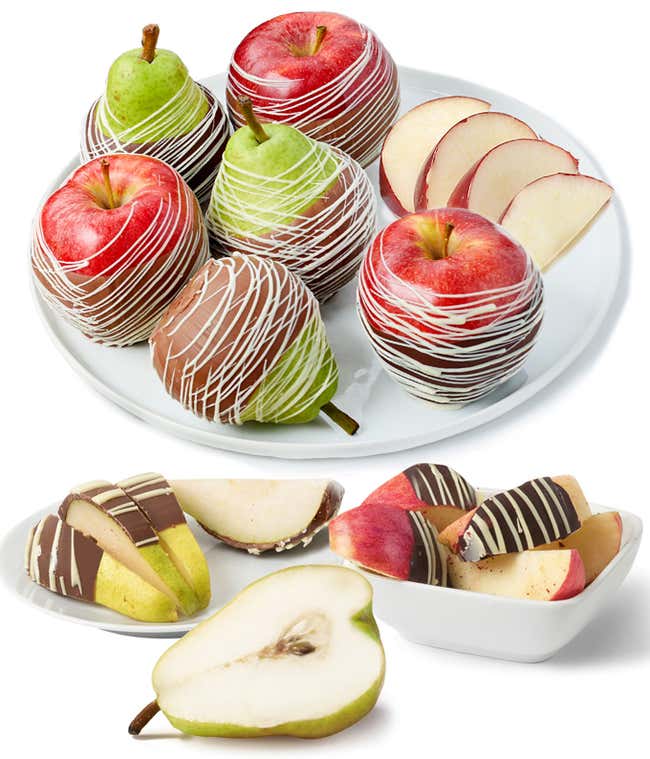 chocolate covered pears and chocolate covered apples