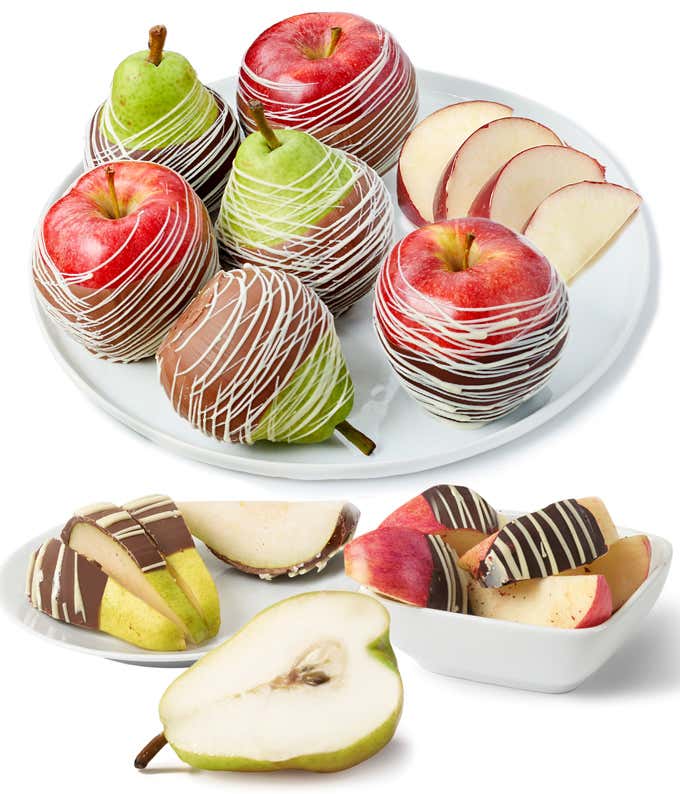 chocolate covered pears and chocolate covered apples