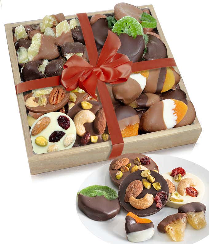 Luxury Belgian Chocolate Covered Dried Fruit Wooden Tray