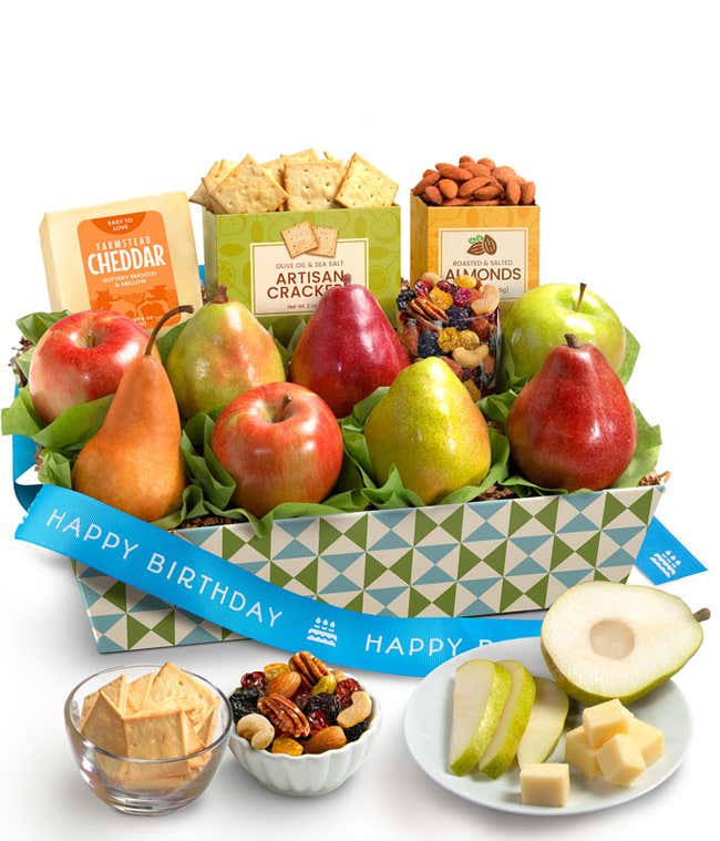 Classic Cheese &amp; Fruit Birthday Gift Basket